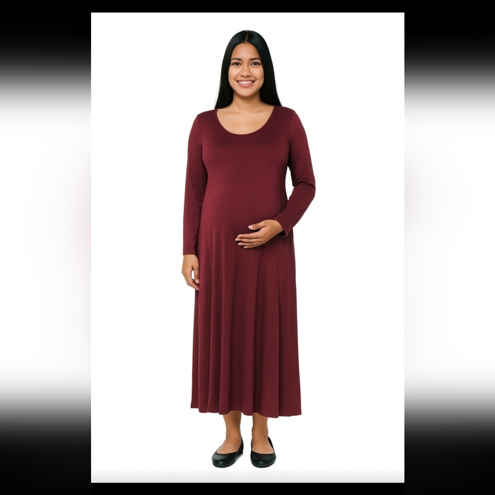 Pink Blush Long Sleeve Burgandy Front slit Maternity Dress Size Small EUC